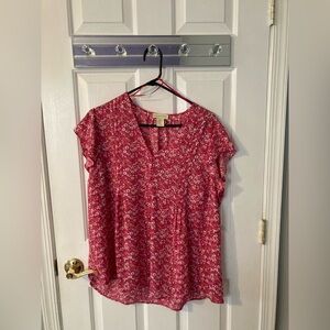 Cynthia Rowley Pink Floral Smocked Cap Sleeve Blouse 1X